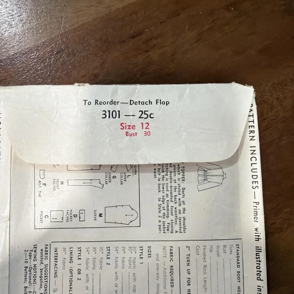 Vintage 1940S Simplicity Sewing Pattern Number 3101 Teen Size 12